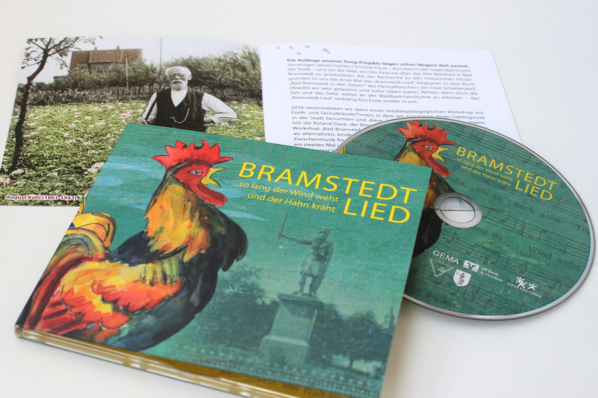 Gestaltung und Übersicht von Booklet, CD und Digipack des Bad Bramstedt Lied